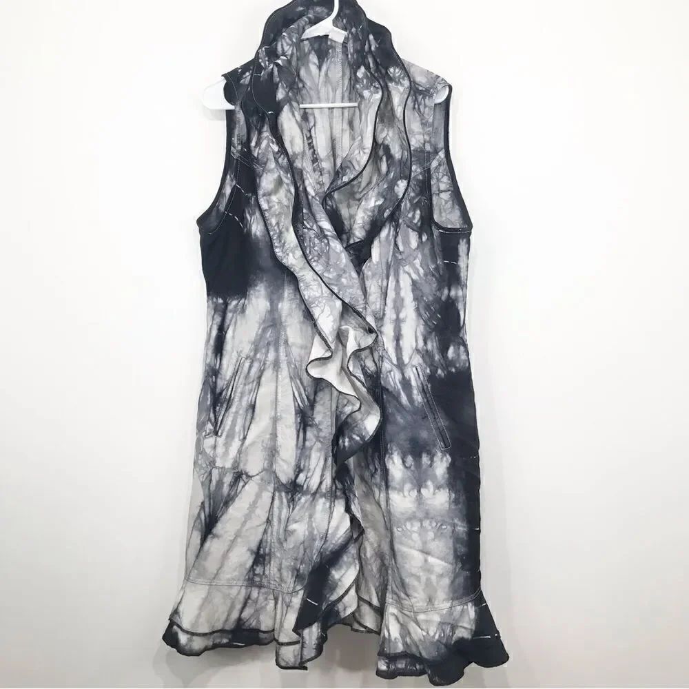 Song & Sung Black Gray Tie Dye Structure Ruffle Contemporary A Line Coat Dress